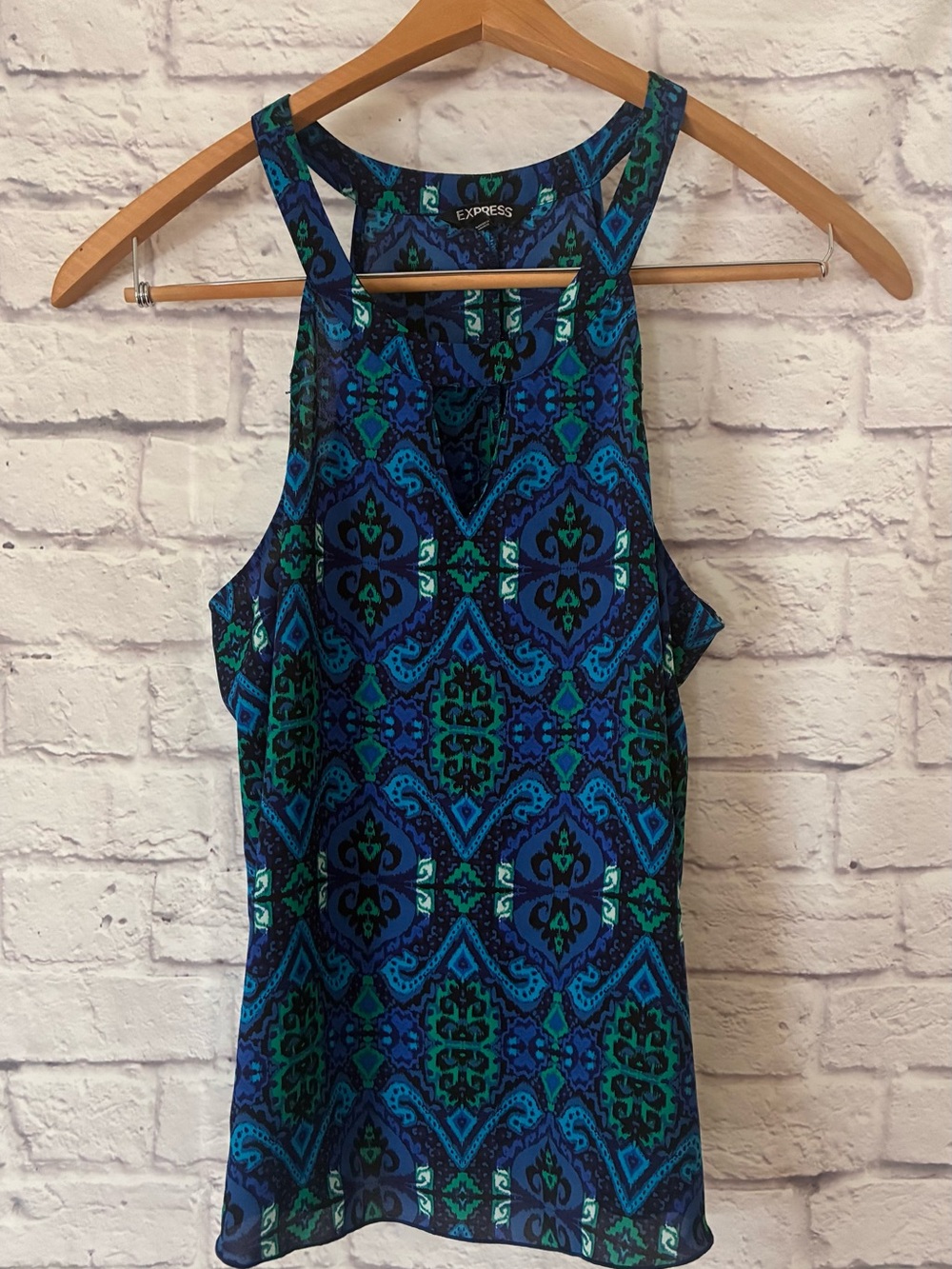 Express Blue & Green Patterned Sleeveless Tank Top - XL